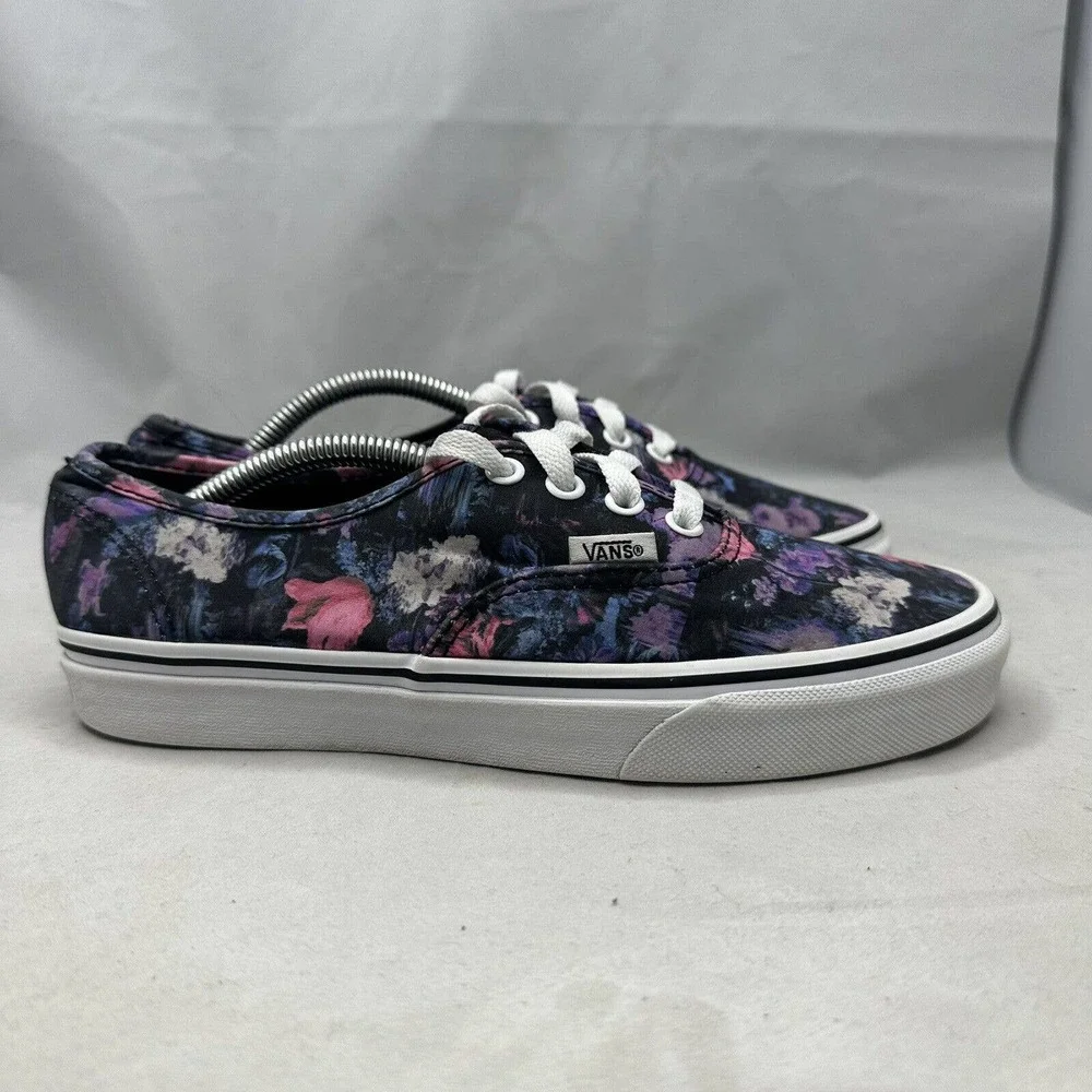 Vans Authentic Black Warped Floral Canvas Skate Shoes Mens Sz 5.5/ Women's Sz 7 - Picture 2 of 8